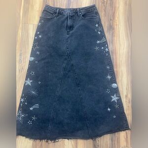 DRIFTWOOD black denim Shooting Stars Skirt with Metallic Embellishments